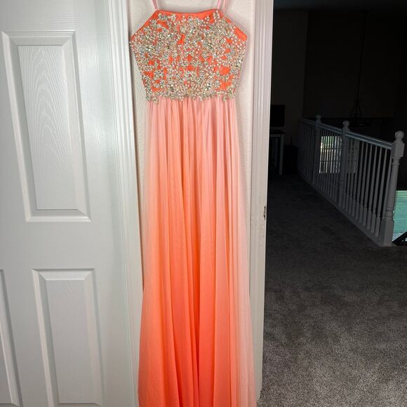 Strapless empire cut elegant dress with rhinestones Coral Size 4 #534 - Picture 3 of 12